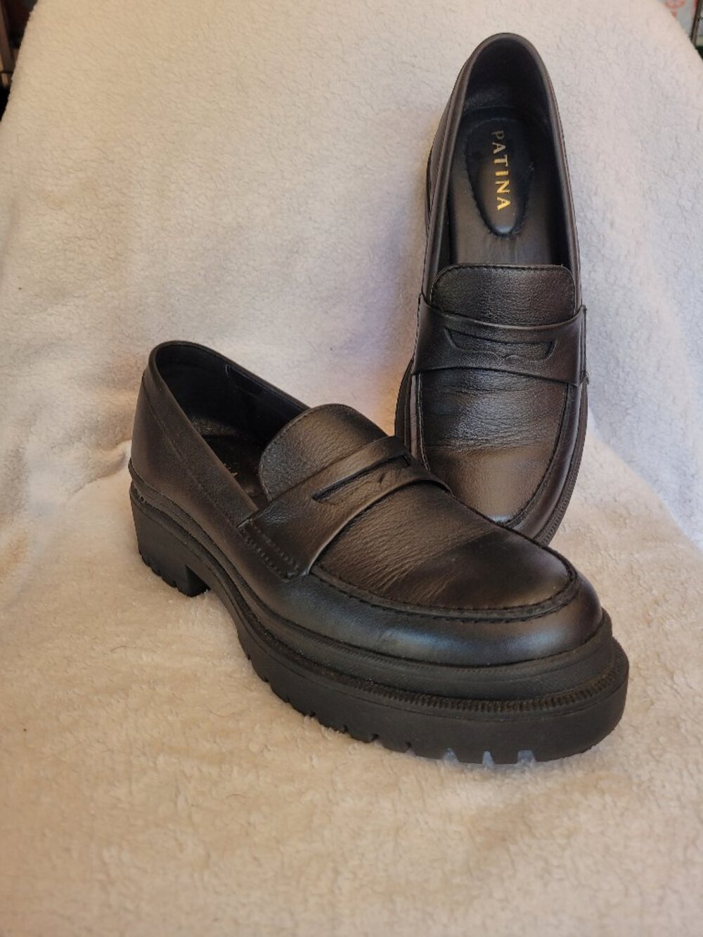 Patina Zoe Portland Leather Women's Black Leather Chunky Loafers US Size 8